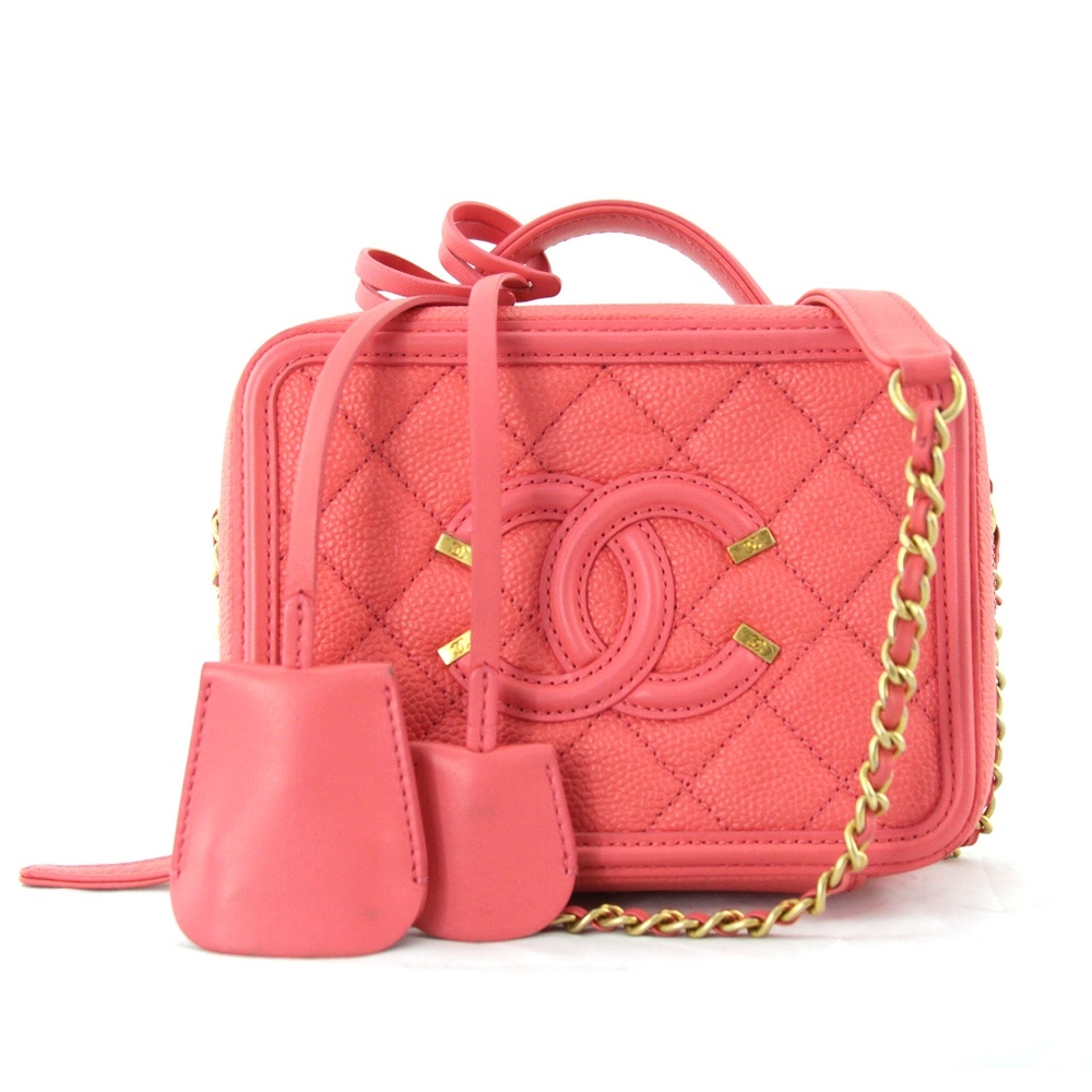 Chanel Coral Crossbody Caviar Filigree Vanity Case